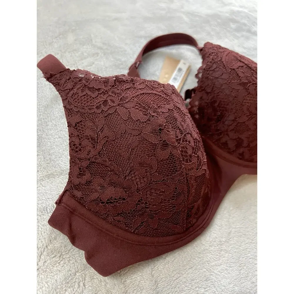 Skims 32A Fits Everybody Lace Full Covarage Oxblood Burgundy Bra FL-FUL-6228W - Picture 3 of 7